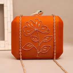 ARTKLIM Sunset Ember Bloom Floral Embroidered Embellished Box Clutch-picture-14