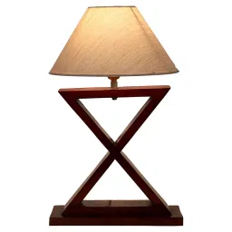 Tucasa SHS-67 Mango Wood Cotton B-22 Table Lamp 17 Inch (Brown and Beige) image 2