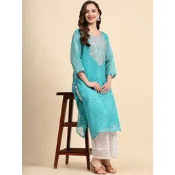 HouseOfCommon Women Cotton Leheriya Printed & Embroidered Kurta image 3