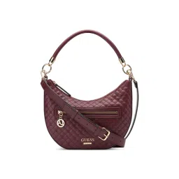 Guess Merlot Red Printed Monica Mini Hobo Bag-image-78