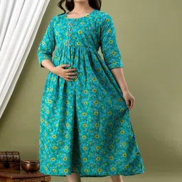 Style Heaven Women Floral Printed Gotta Patti Pure Cotton Maternity Anarkali Kurti image 3