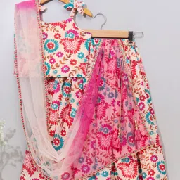 Babyhug Woven Sleeveless Choli & Lehenga With Dupatta Ethnic Print - Beige-picture-19