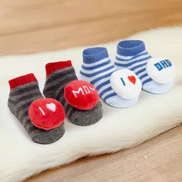 Baby Moo Pack Of 2 Family Theme 3D I Love Mom Dad Embroidered Infant Socks - Blue & Red-picture-12