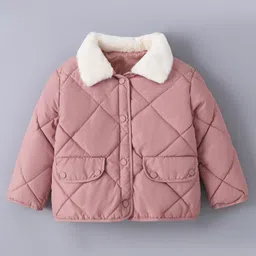 Kookie Kids Full Sleeves Padded Quilted Jacket With Fur Detailing At Collar - Pink-picture-15