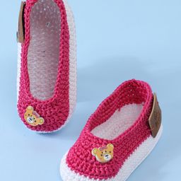 Funkrafts Handmade Crochet Embroidered Bear Applique Detailed Booties - Pink & White-image-80