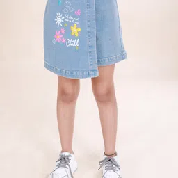 Kiddopanti Denim Floral & Chill Text Printed Skort - Light Blue-picture-18
