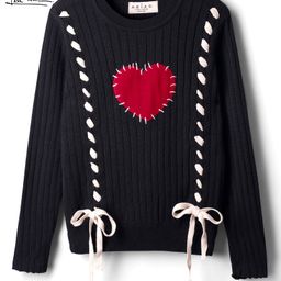 arias by lara dutta Arias 100% Cotton Knit Full Sleeves High Neck Sweater with Heart Patch & Tape Detailing - Black-picture-19
