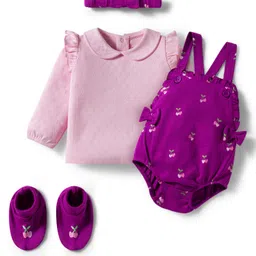 Babyhug 100% Cotton Interlock Knit Onesies With Hairband & Booties - Purple-picture-29