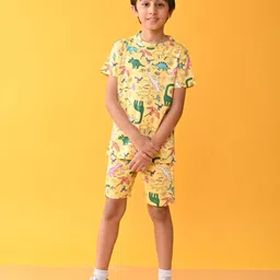 Anthrilo 100% Organic Cotton Knit Half Sleeves Dinosaur Printed Coordinating Night Suit Set - Yellow-picture-18