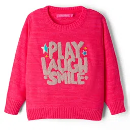 Wingsfield Full Sleeves Typography Patch & Fur Detailed Sweater - Coral-image-51