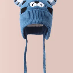 Babyhug Woollen Cap With Tiger Design - Blue image 2