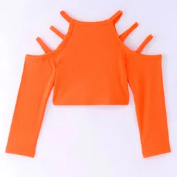 Kookie Kids Cold Shoulder Solid Color Crop Top - Orange image 2