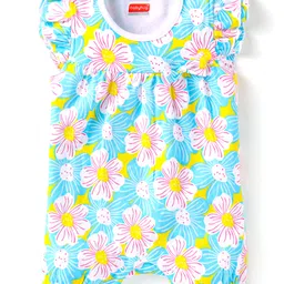 Babyhug Interlock Knit Half Sleeves Rompers With Floral & Polka Dot Print Pack of 2 - Dark Pink & Light Green image 2