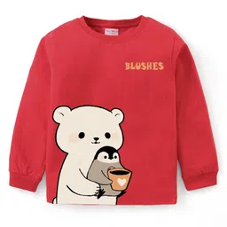 BLUSHES 100% Cotton Knit Full Sleeves Polar Bear & Penguin Printed Night Suit - Red image 3