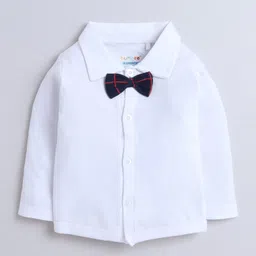 BUMZEE Cotton Woven Full Sleeves Solid Color Shirt with Checked Pant & Suspender Cap Set - Navy Blue & White image 2