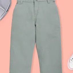 Kiddopanti Cotton Woven Pack of 2 Solid Chinos - Navy Blue & Light Green image 3