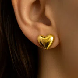 ISHTAARA Set Of 3 Stainless Steel Gold Plated Korean Heart Shaped Studs image 2