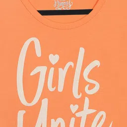 Tiny Girl Half Sleeves Girls Unite Text Printed Top - Peach image 4