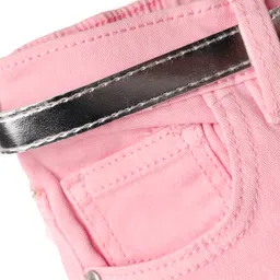Babyhug Denim Full Length Washed Jeans With Stretch & Belt - Pink image 3