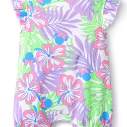 Babyhug Disney Interlock Knit Half Sleeves Rompers with Polka Dot Design Floral Print & Minnie Mouse Graphics Pack of 2 - Lilac image 3