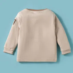 Ollypop Interlock Knit Full Sleeves T-Shirt and Joggers Set with Animal Patch Embroidery - Beige & Tan image 3