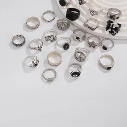 StyleCast x Revolte Men Set Of 24 Silver-Plated Stone-Studded Finger Ring image 4