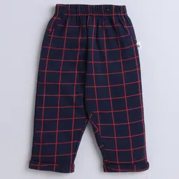 BUMZEE Cotton Woven Full Sleeves Solid Color Shirt with Checked Pant & Suspender Cap Set - Navy Blue & White image 4