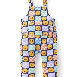 Babyhug Single Jersey Knit Dungaree with Full Sleeves Inner T-Shirt Emoji Print - Navy Blue image 5