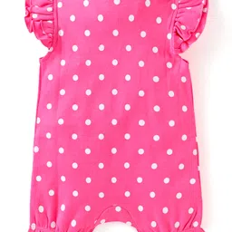 Babyhug Interlock Knit Half Sleeves Rompers With Floral & Polka Dot Print Pack of 2 - Dark Pink & Light Green image 5