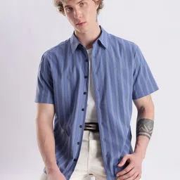 Calvin Klein Jeans Men Regular Fit Vertical Striped Spread Collar Casual Shirt-image-1