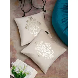 HOSTA HOMES Cream & Gold Set of 2 Ethnic Motifs Velvet Square Cushion Covers 16x16 inches-image-58