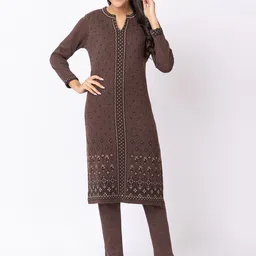 KEIKO Ethnic Motifs Printed Notch Neck Straight Kurta with Trousers-image-18