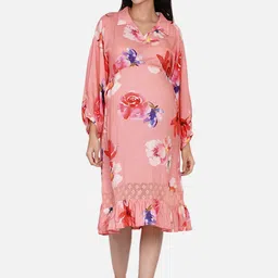 The Kaftan Company Floral Print Flared Sleeve Ruffled Maternity A-Line Midi Dress-picture-22