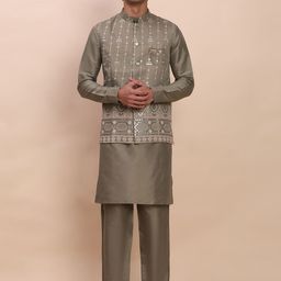 Pro-Ethic STYLE DEVELOPER Men Woven Design Self Design Kurta with Trousers-picture-33