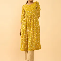 Taneira Floral Printed Gotta Patti Pure Cotton A-Line Kurta-image-20