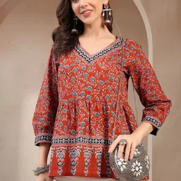 KALINI Ethnic Print Cotton Peplum Top image 3