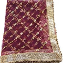 kamya fashion Net Embroidered Purple Women Dupatta image 5