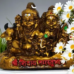 Adhvik Gold-Toned Shiv Pariwar Idol Religious Figurine Showpiece image 3