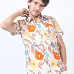 KETCH Men Cutaway Collar Floral Printed Cotton Slim Fit Casual Shirt-image-34