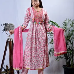 EKISHA Floral Printed Straight Pure Cotton Kurta with Trousers & Dupatta-picture-24