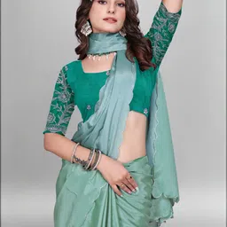 Zenophily Embellished Embroidered Pure Chiffon Saree With Scallop Border image 5