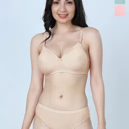 SHYAM SONS FLAIR Pack Of 3 Heavily Padded Bra & Panty Set 340Set-RoseGold-SeaGreen-Skin-image-12