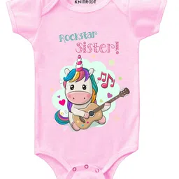 KNITROOT Half Sleeves Rockstar Sister Print Onesie - Pink-picture-32