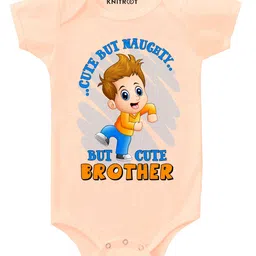 KNITROOT Cute But Naughty Brother Print Half Sleeves Onesie - Peach-picture-16