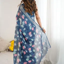 Mitera Floral Linen Blend Handloom Saree image 3