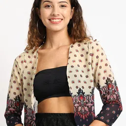 A AND K Floral Printed Cotton Shrug-image-90