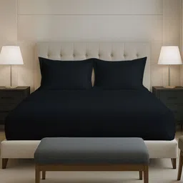 PIZUNA LINENS Black Pure Cotton 400 TC Fitted Double King Bedsheet Set-2.54 m x 2.75 m-picture-40