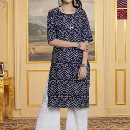 HERE&NOW Selection Of 3 Bandhani Printed Round Neck Straight Kurtas-picture-12