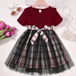 YK Girls Checked Ruffled A-Line Dress-image-102