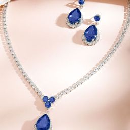Rubans Rhodium-Plated Cubic Zirconia & American Diamond Stone-Studded Jewellery Set-picture-45